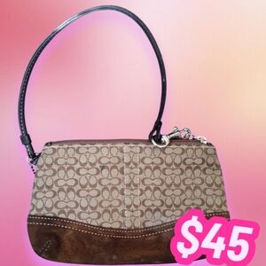 Coach Mini Signature C Suede Leather Mahogany Trim Wristlet Bag 7 X 4.5 " Tag